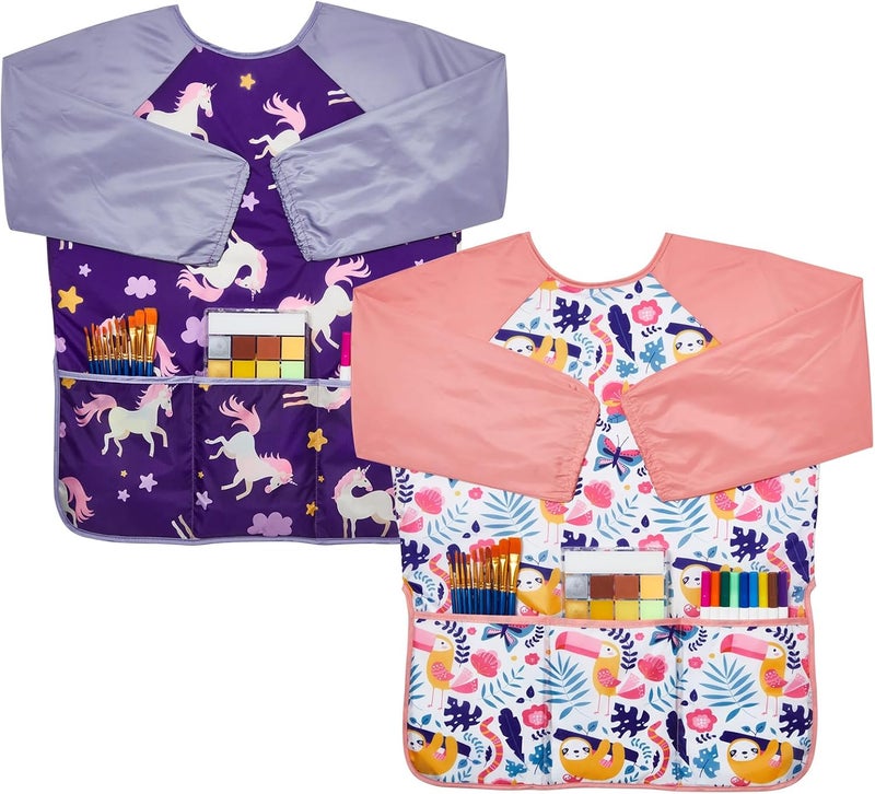Lictin 2 Pack Kids Art Smocks,Toddler Smock,Waterproof Artist Painting Aprons for Children - Image 1